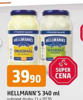 Hellmann's tatarská omáčka, majonéza 340ml, vybrané druhy