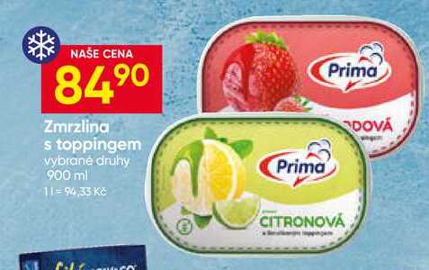 PRIMA Zmrzlina s toppingem vybrané druhy 900 ml 
