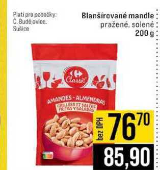 Blanširované mandle pražené, solené 200 g