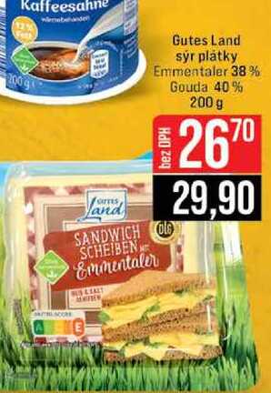 Gutes Land sýr plátky Emmentaler 38% Gouda 40% 200 g