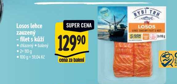 Losos lehce zauzený - filet s kůží  2x110 g