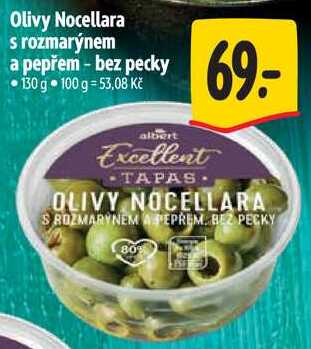 Olivy Nocellara s rozmarýnem a pepřem - bez pecky, 130 g