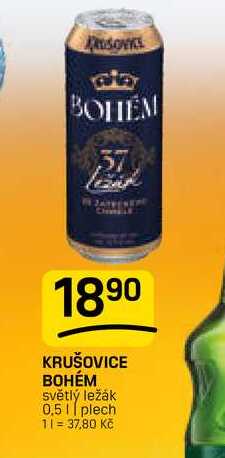 KRUŠOVICE BOHÉM světlý ležák plech 0,5l