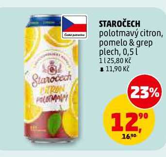 STAROČECH polotmavý citron, plech, 0,5 l