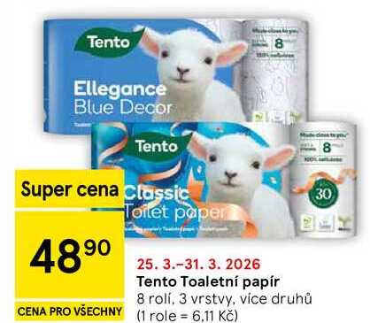 Tento Toaletní papír, 8 rolí, 3 vrstvy, více druhů  
