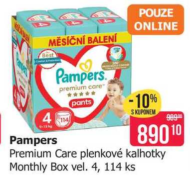 Pampers Premium Care plenkové kalhotky Monthly Box vel. 4, 114 ks