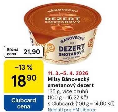 Milsy Bánovecký smetanový dezert, 135 g, více druhů 
