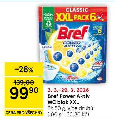 Bref Power Aktiv WC blok XXL, 6x 50 g, více druhů  