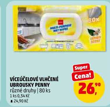 VÍCEÚČELOVÉ VLHČENÉ UBROUSKY PENNY, 80 ks 