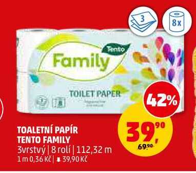 TOALETNÍ PAPÍR TENTO FAMILY, 8 rolí 