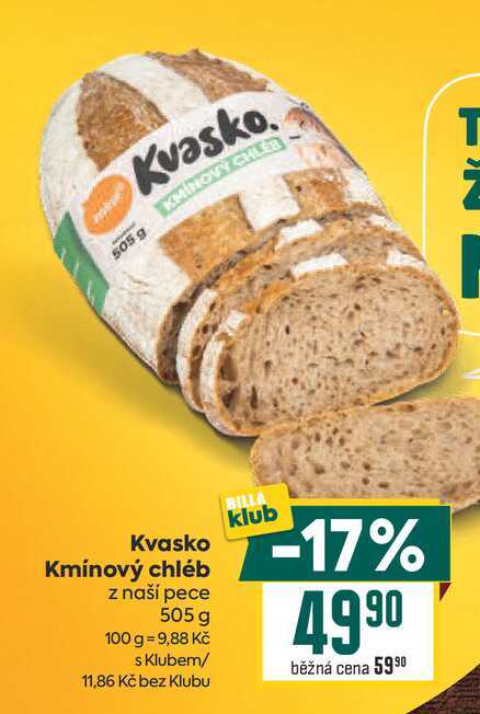 Kvasko Kmínový chléb z naší pece 505 g 