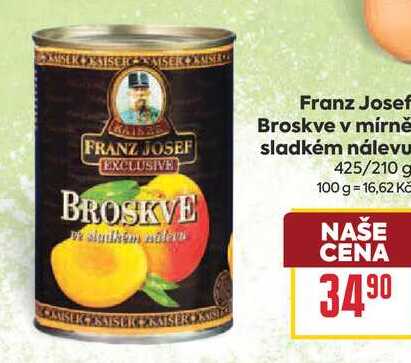 Franz Josef Broskve v mírně sladkém nálevu 425/210 g 