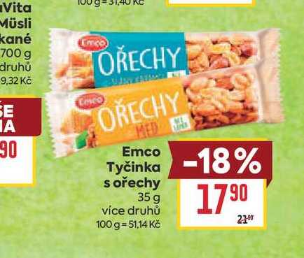 Emco Tyčinka s ořechy 35 g 