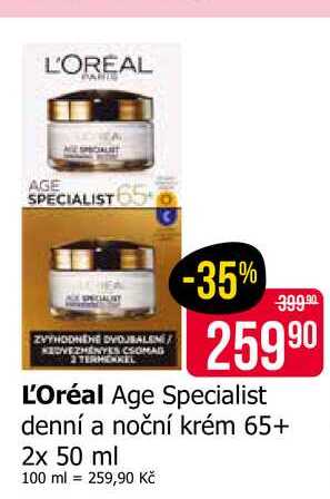 L'Oréal Age Specialist denní a noční krém 65+ 2x 50 ml 