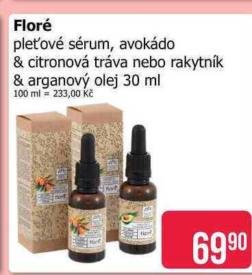 Floré pleťové sérum, avokádo & citronová tráva nebo rakytník & arganový olej 30 ml 
