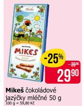 Mikeš čokoládové jazýčky mléčné 50 g
