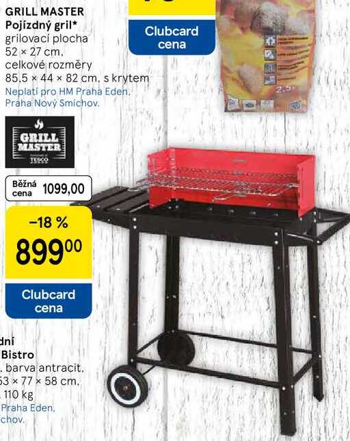 GRILL MASTER Pojízdný gril, grilovací plocha 52 x 27 cm. celkové rozměry 85,5 x 44 x 82 cm, s krytem  