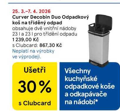 Curver Decobin Duo Odpadkový koš na tříděný odpad ,obsahuje dvě vnitřní nádoby 23 l a 23 l pro třídění odpadu 