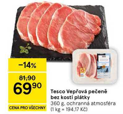 Tesco Vepřová pečeně bez kosti plátky, 360 g 