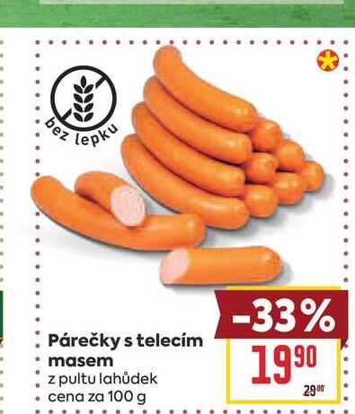 Párečky s telecím masem z pultu lahůdek cena za 100 g 