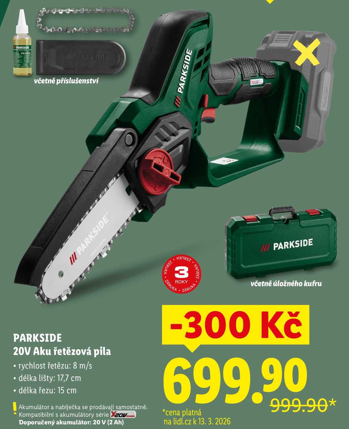 PARKSIDE 20V Aku řetězová pila