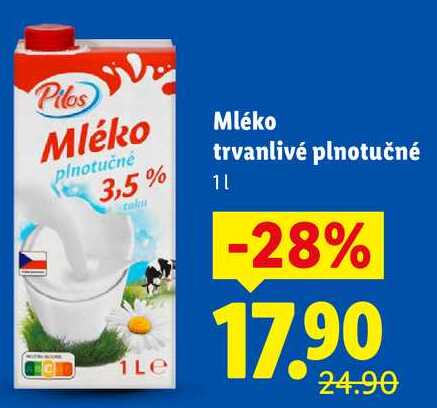 Mléko trvanlivé plnotučné, 1 l