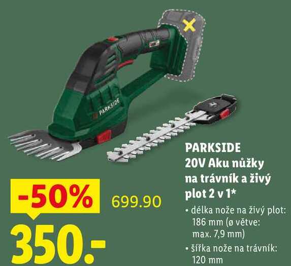 PARKSIDE 20V Aku nůžky na trávník a živý plot 2 v 1
