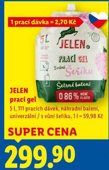 JELEN prací gel, 5 l, 111 pracích dávek