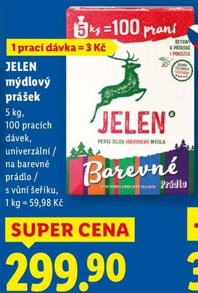JELEN mýdlový prášek, 5 kg, 100 pracích dávek