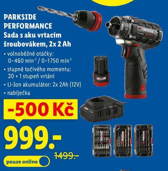 PARKSIDE PERFORMANCE Sada s aku vrtacím šroubovákem, 2x 2 Ah
