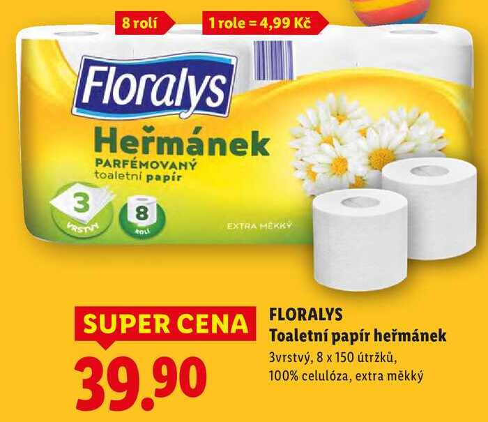 FLORALYS Toaletní papír heřmánek, 8x 150 útržků