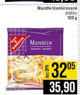 Mandle blanšírované plátky 100 g