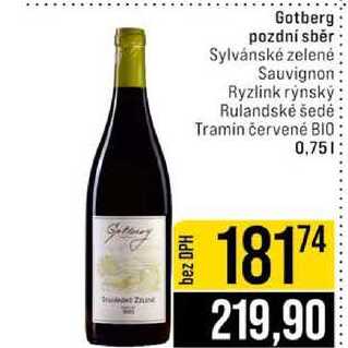 Gotberg pozdní sběr Sylvánské zelené Sauvignon Ryzlink rýnský Rulandské šedé Tramin červené BIO 0,75l