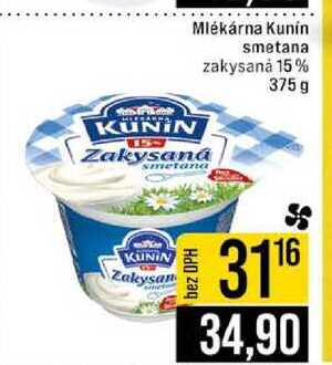 Mlékárna Kunín smetana zakysanȧ 15% 375 g 