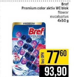 Bref Premium color aktiv WC blok flower eucalyptus 4x50 g