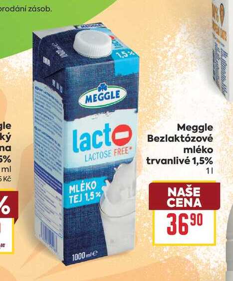 Meggle Bezlaktózové mléko trvanlivé 1,5% 1l
