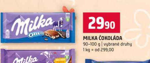 MILKA ČOKOLÁDA 90-100 g vybrané druhy