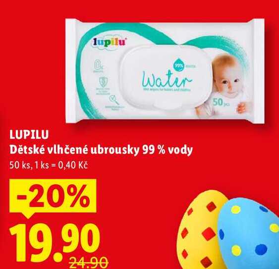 LUPILU Dětské vlhčené ubrousky 99% vody, 50 ks