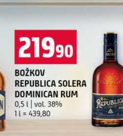 BOŽKOV REPUBLICA SOLERA DOMINICAN RUM 0,5l vol. 38%