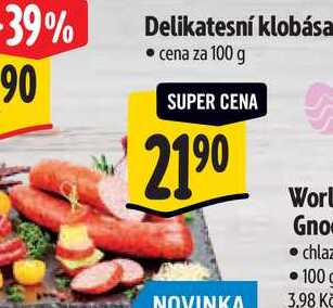 Delikatesní klobása, cena za 100 g 
