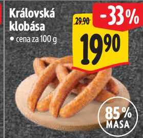 Královská klobása, cena za 100 g