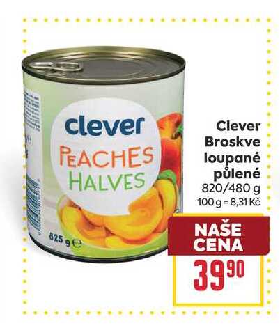Clever Broskve loupané půlené 820/480 g 