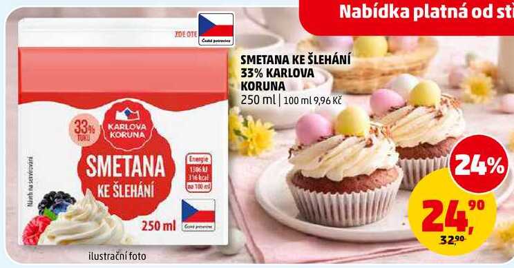 SMETANA KE ŠLEHÁNÍ 33% KARLOVA KORUNA, 250 ml