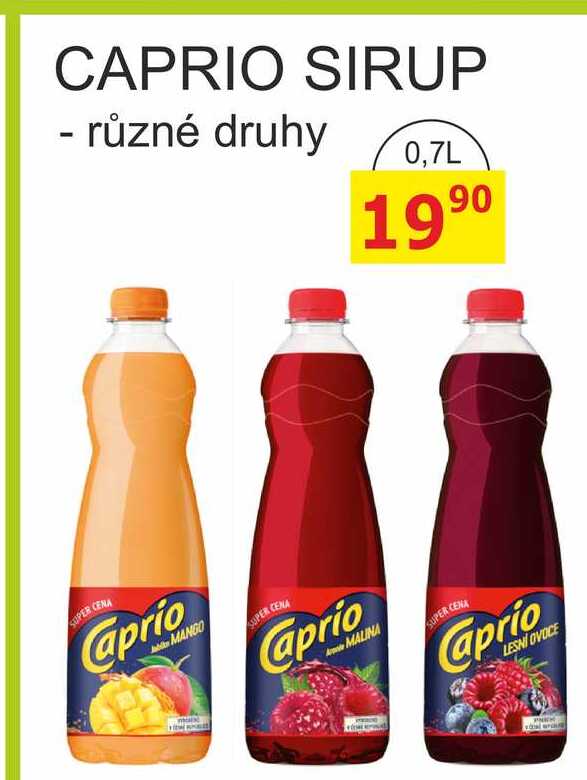 Caprio sirup 700ml, vybrané druhy