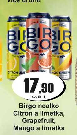 Birgo nealko Citron a limetka, Grapefruit, Mango a limetka 0,5l