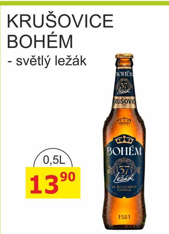 KRUŠOVICE BOHÉM - světlý ležák 0,5l sklo