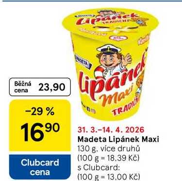 Madeta Lipánek Maxi, 130 g, více druhů  