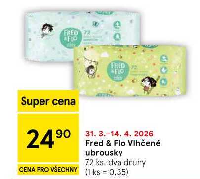 Fred & Flo Vlhčené ubrousky, 72 ks, dva druhy Tesco