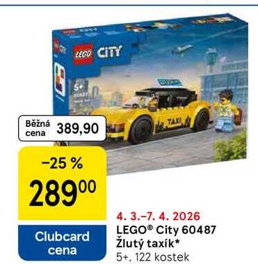 LEGO® City 60487 Žlutý taxík* 5+, 122 kostek 