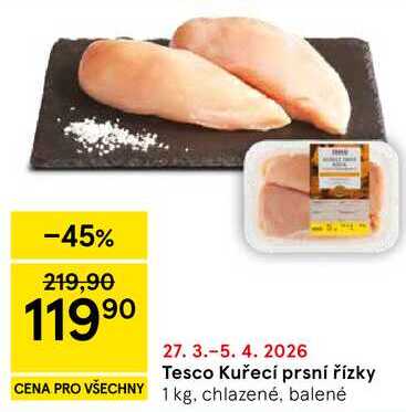 Tesco Kuřecí prsní řízky, 1 kg, chlazené 